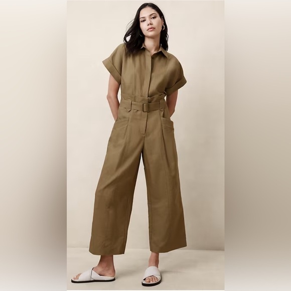 Banana Republic Linen Blend Boiler suit Wide-Leg Cropped High-Rise Jumpsuit